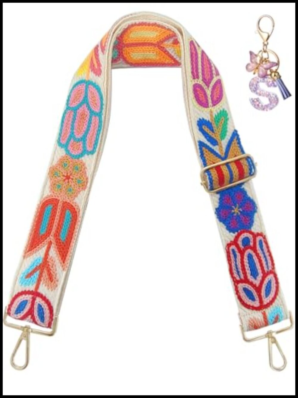 2 Inch Wide Embroidered Floral Purse Strap Replacement Adjustable Crossbody